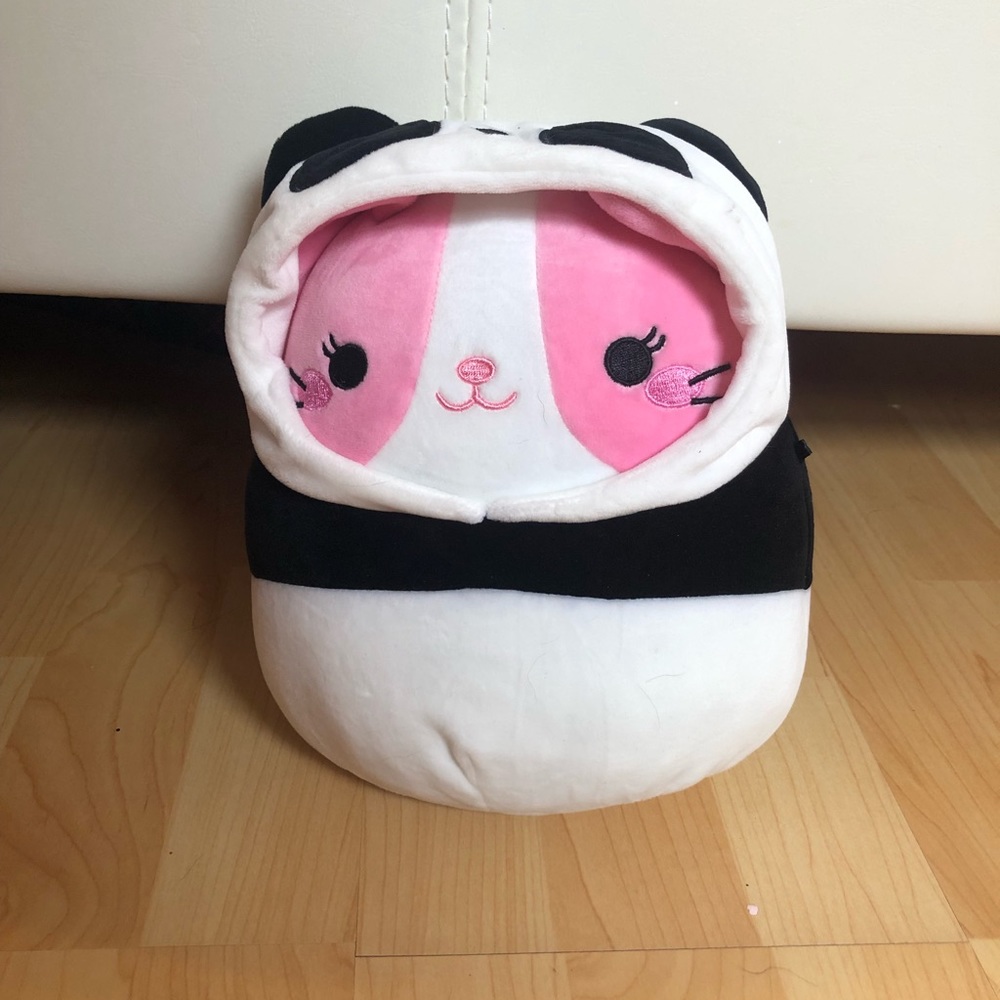 8” Squishmallow cat in panda onesie
